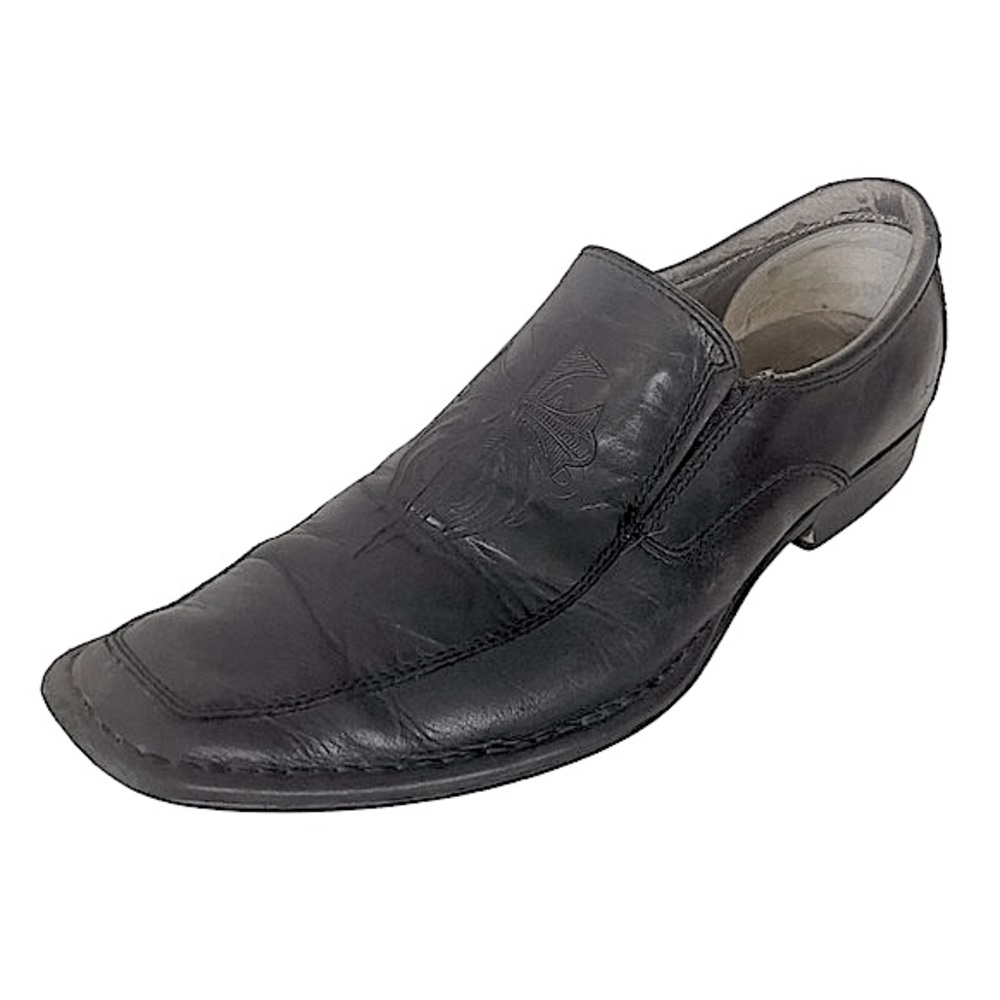MARK NASON Black Leather Cross Square Toe Slip On Loafer